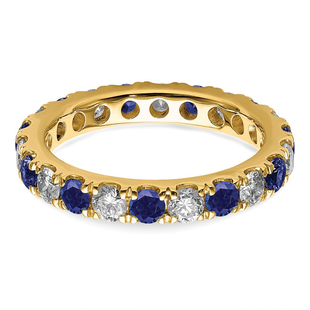 14k 1 carat Lab Grown Diamond VS/SI+ G+ and Lab Created Blue Sapphire Size 5 Eternity Band