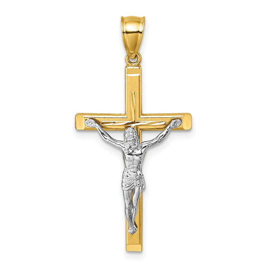 14k Polished Two-tone Diamond-cut Crucifix Pendant