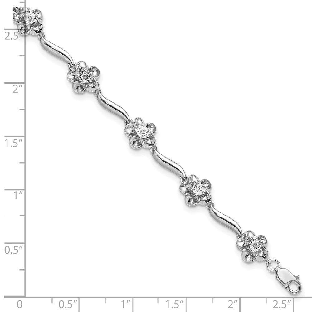 Sterling Silver Rhodium-plated Floral Diamond Bracelet 7.5 inches