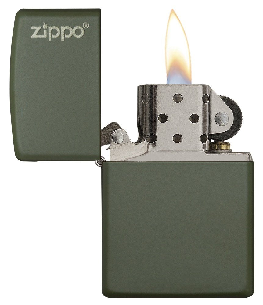 Zippo Green Matte Logo Pocket Lighter