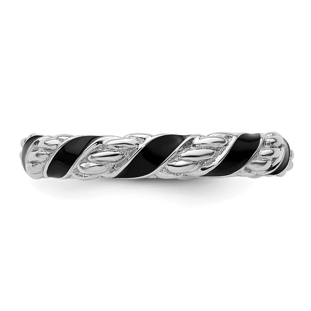 Sterling Silver Stackable Expressions Polished Black Enameled Ring Size -9