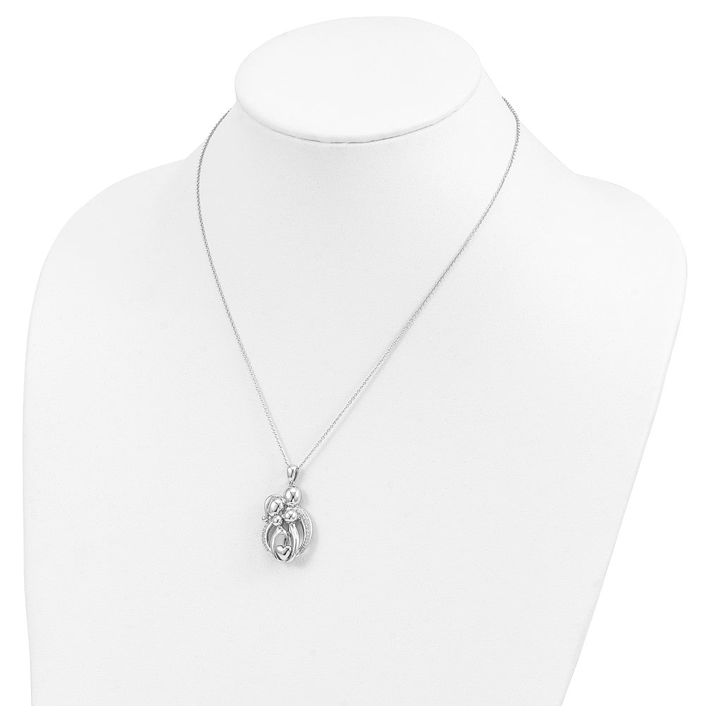 Sentimental Expressions Sterling Silver Rhodium-plated CZ Family of 4 Gathering 18in. Necklace 18 Inches