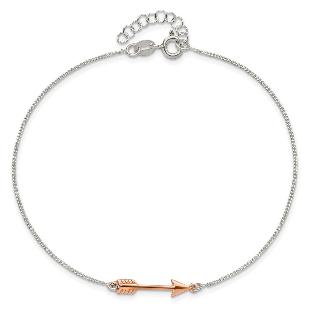 Sterling Silver Rose-tone Polished Arrow 9in Plus 1in Ext Anklet 9 inches