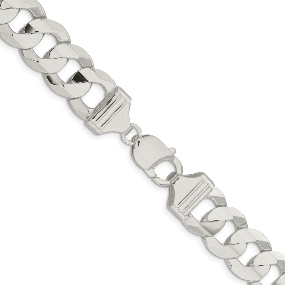 Sterling Silver 14.0mm Concave Beveled Curb Chain 20 Inches