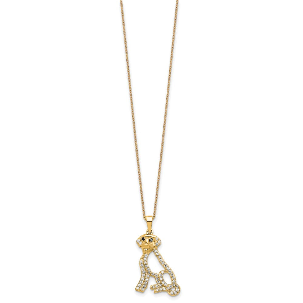 Cheryl M Sterling Silver Gold-plated Polished Black and White CZ Dog 16 Inch with 2 Inch Extension Necklace