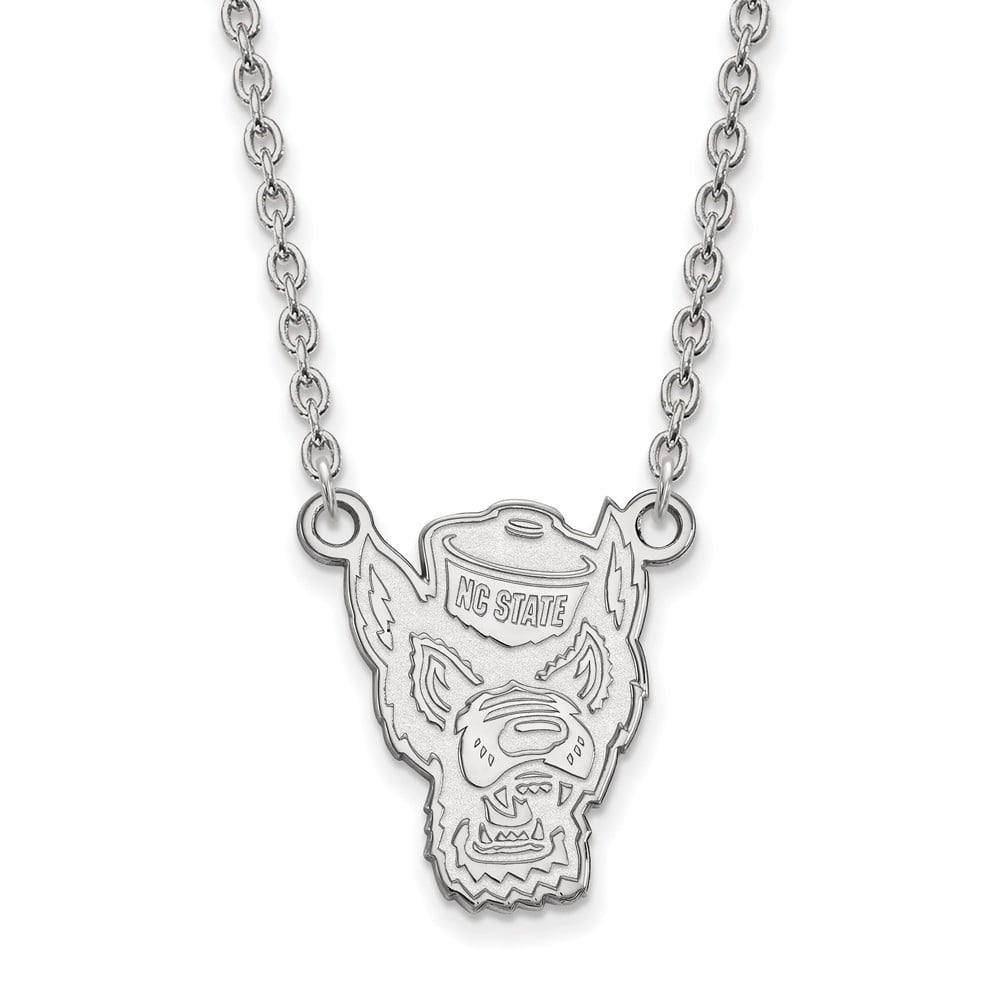 Sterling Silver Rhodium-plated LogoArt North Carolina State University Wolf Large Pendant 18 inch Necklace QSS057NCS-18