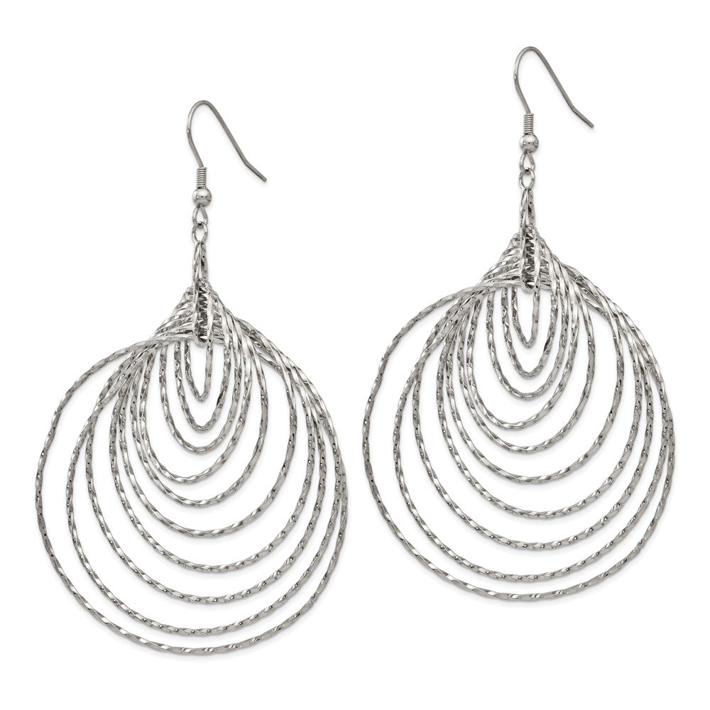 Stainless Steel Polished Twisted Graduated Circles Dangle Earrings