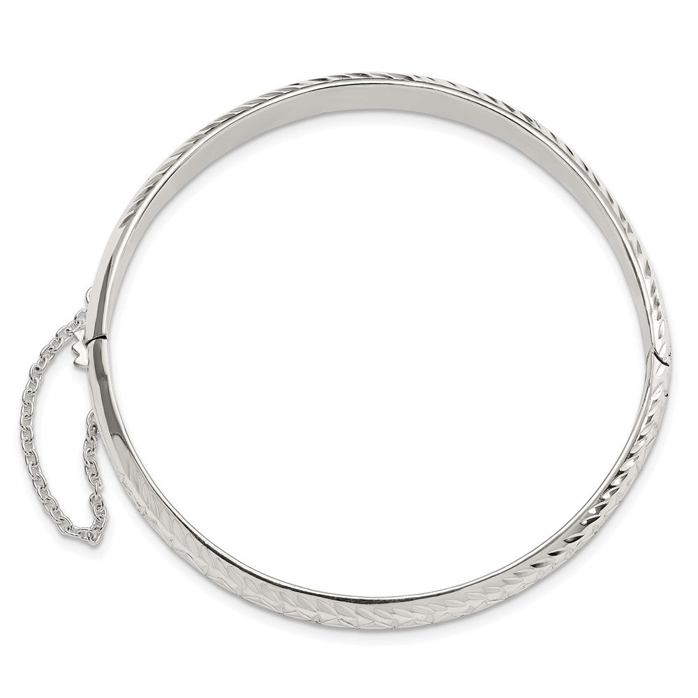 Sterling Silver Polished and D/C 7.25mm Hinged  Bangle 7.5 inches