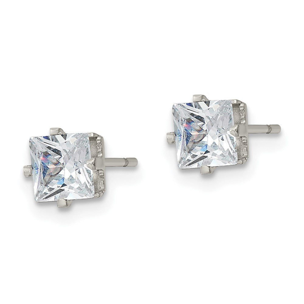 Stainless Steel Polished 5mm Square CZ Stud Post Earrings