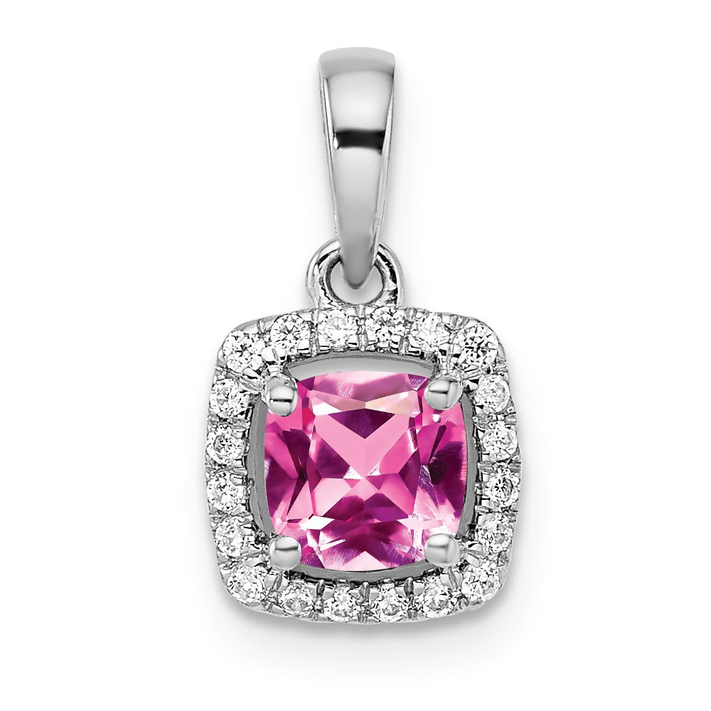 SS ANT Created Pink Sapphire and Diamond Pendant w/ chain