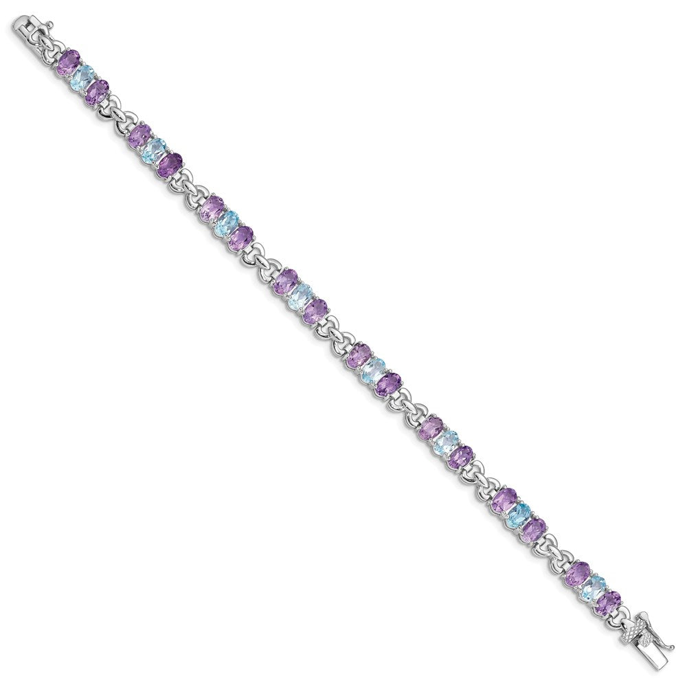 Sterling Silver Rhodium-plated Amethyst and Blue Topaz Bracelet 7.25 inches