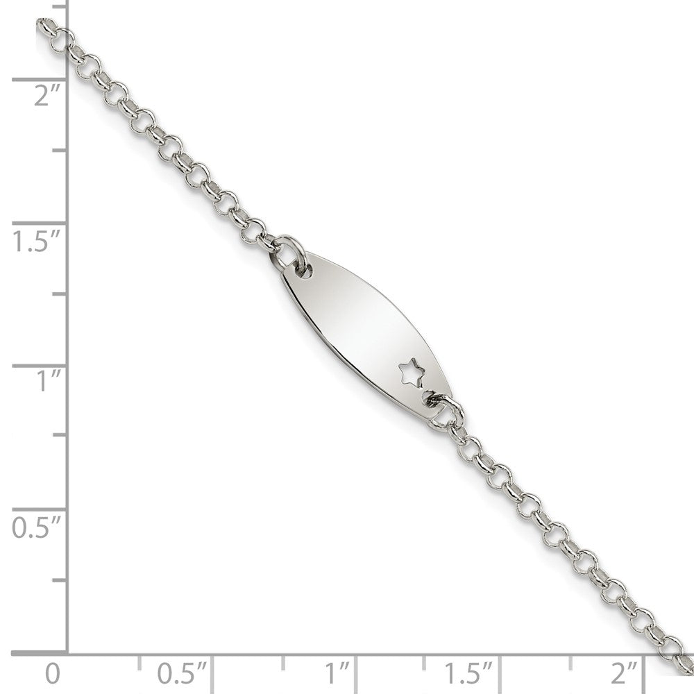Sterling Silver Childrens Polished ID with Star Bracelet 5.5 inches