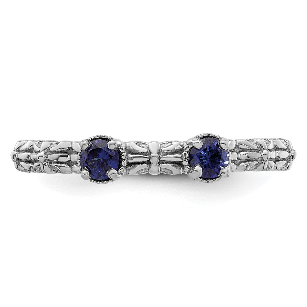 Sterling Silver Stackable Expressions Created Sapphire Two Stone Ring Size -5