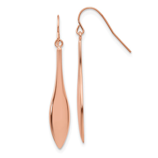 Stainless Steel Polished Rose IP-plated Dangle Shepherd Hook Earrings