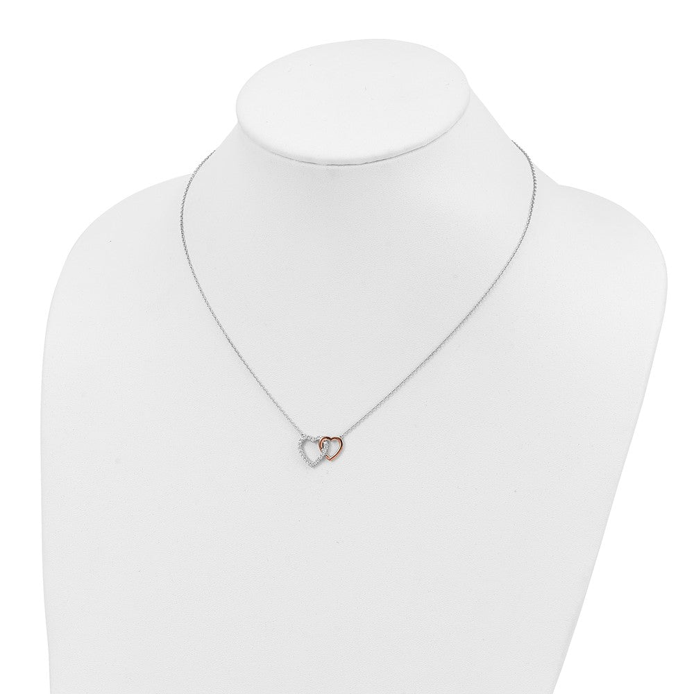 14k Two-Tone Rose and White Gold 1/5 carat Lab Grown Diamond VS/SI+ G+ 18 inch Interlocking Heart Necklace
