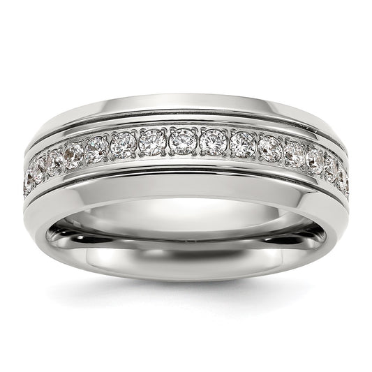 Chisel Titanium Polished with CZ 8mm Band Size - 10