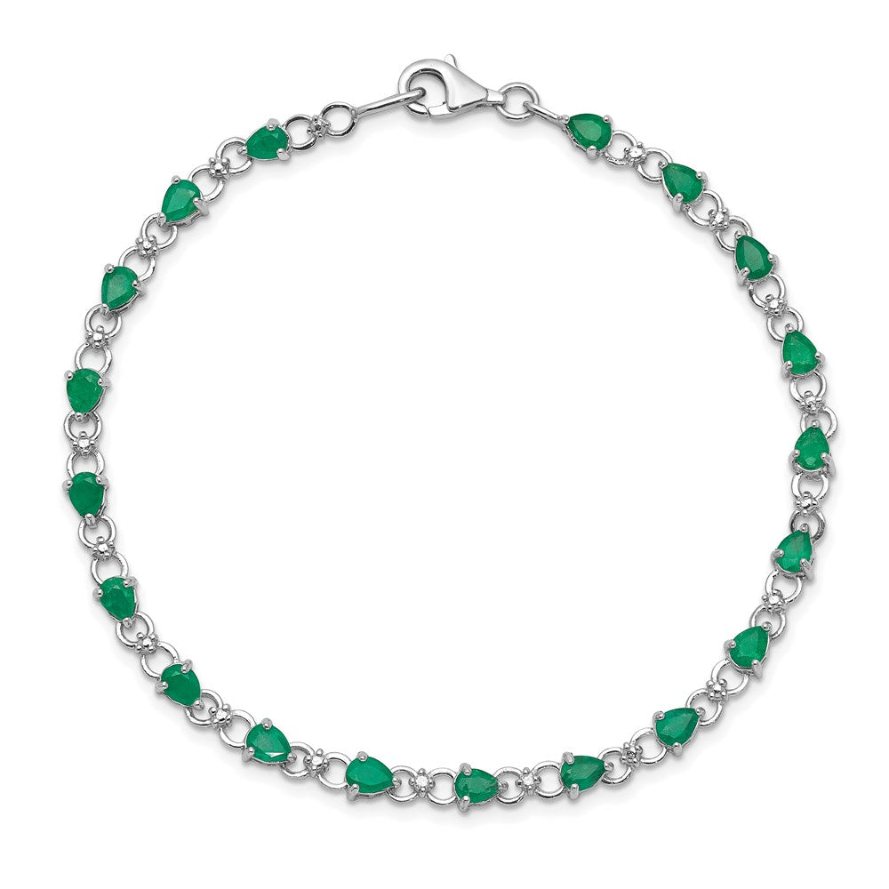 Sterling Silver Rhodium-plated Emerald and Diamond Bracelet 7 inches