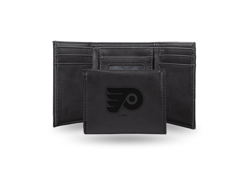Hockey Rico Industries Philadelphia  Black Laser Engraved Trifold Laser Engraved Tri-Fold Wallet - Men's Accessory