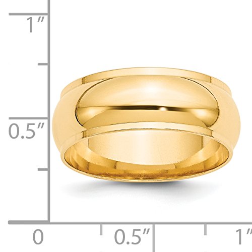 14k Yellow Gold 8mm Half Round with Edge Wedding Band Size 10