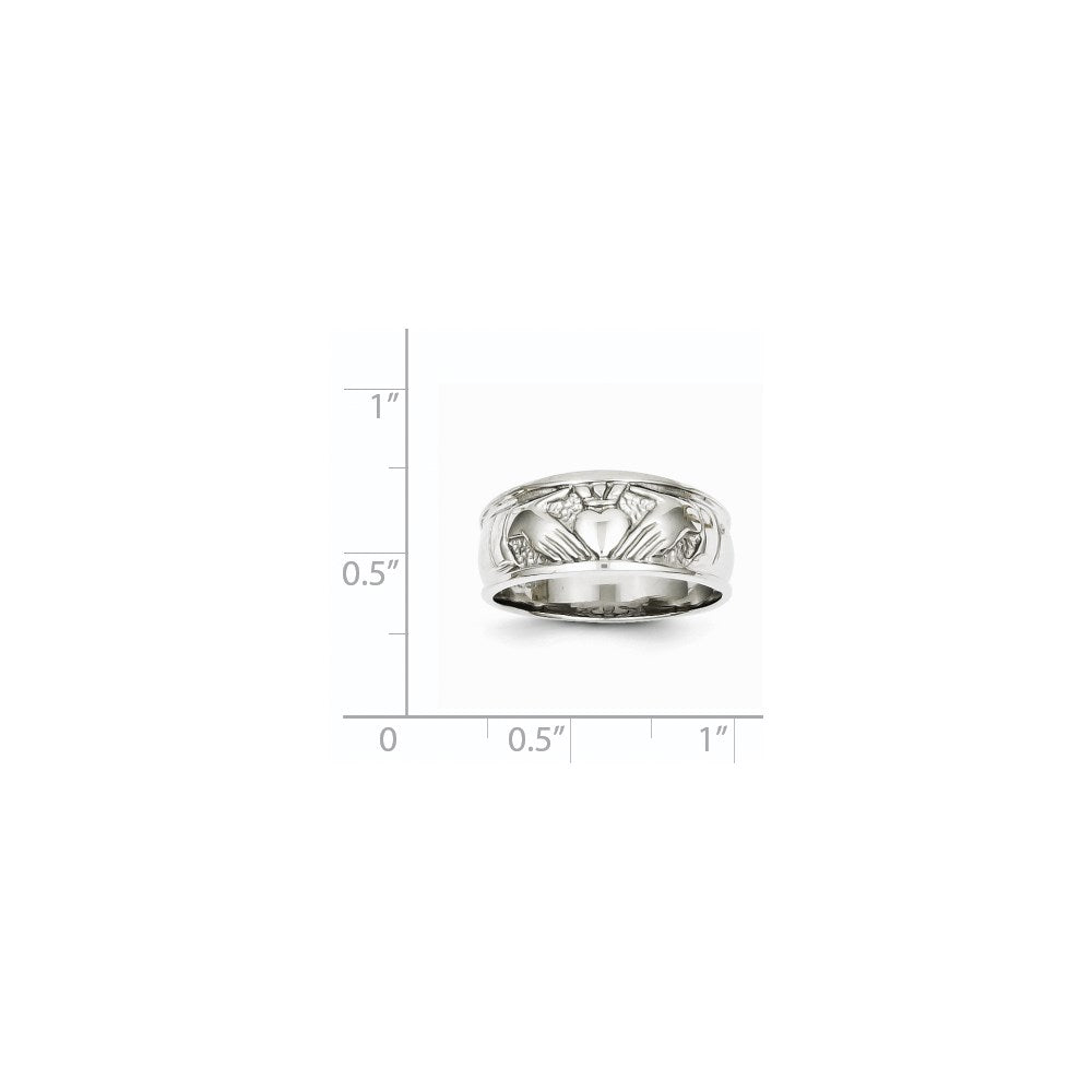 14k White Gold Ladies Polished Claddagh Band Size 7