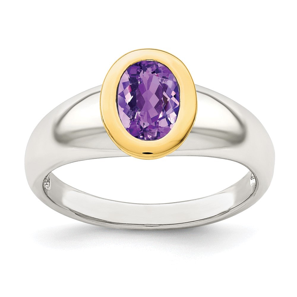 Sterling Silver w/ 14K Accent Amethyst Oval Ring