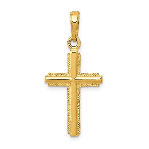 14K Polished Cross With Striped Border Pendant