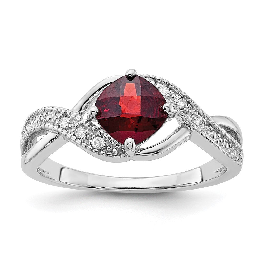 Sterling Silver Garnet and Diamond Ring