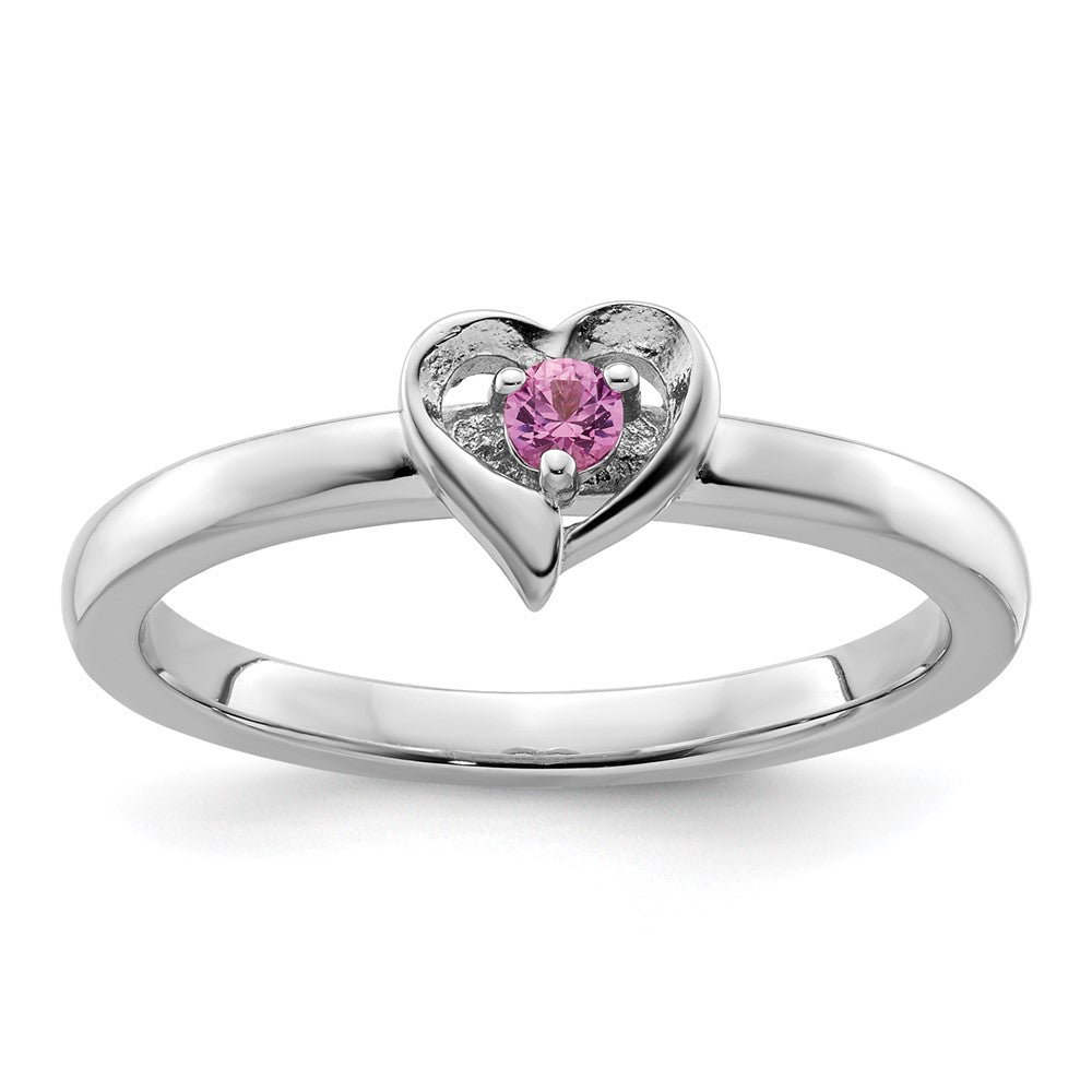 Sterling Silver Stackable Expressions Created Pink Sapphire Heart Ring Size -7