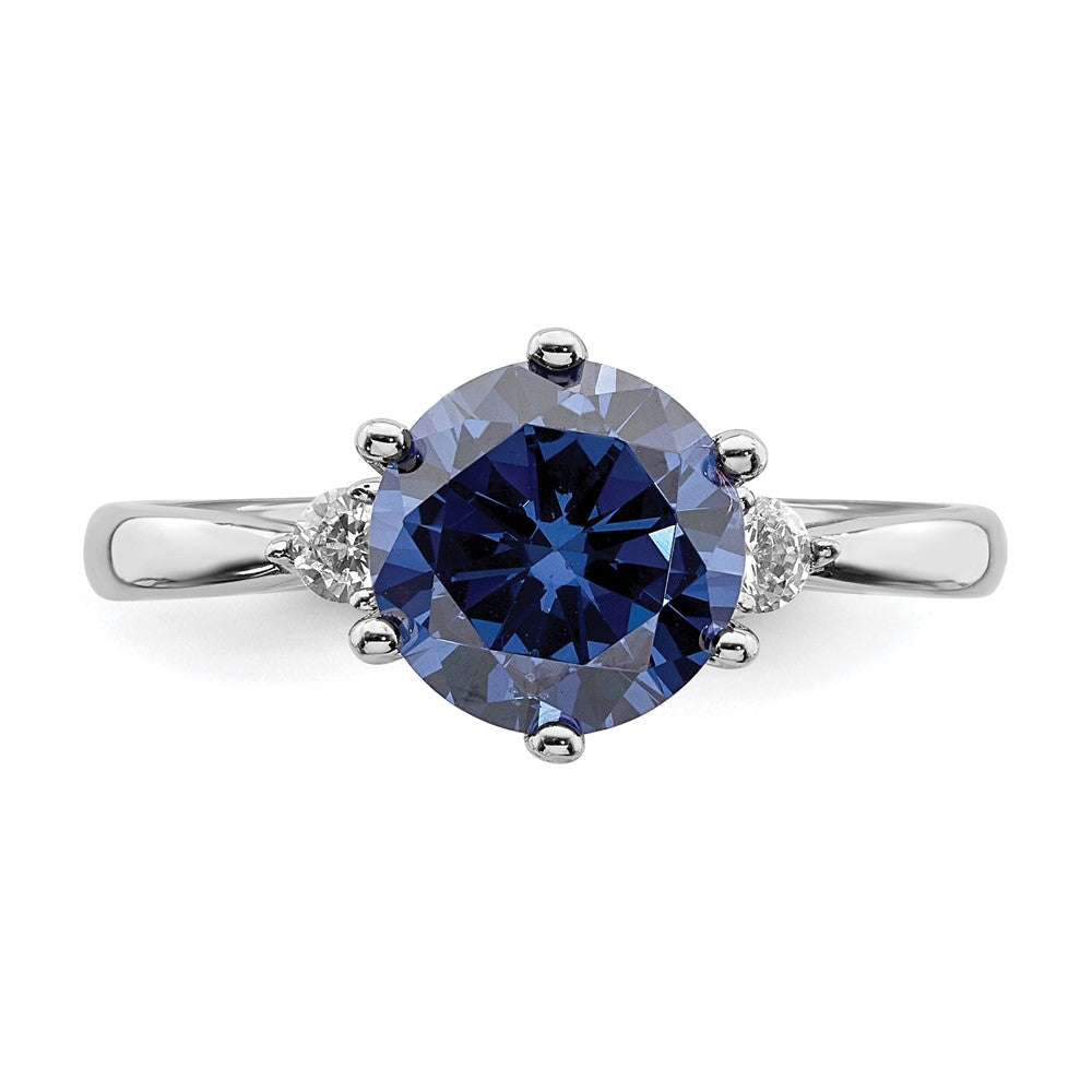 Sterling Silver Rhod-plated Blue and White CZ Ring