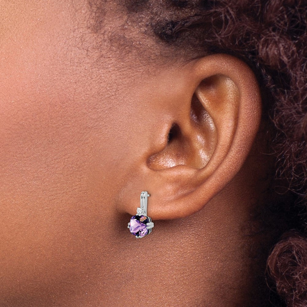 14k White Gold Cushion Amethyst and Diamond Earrings
