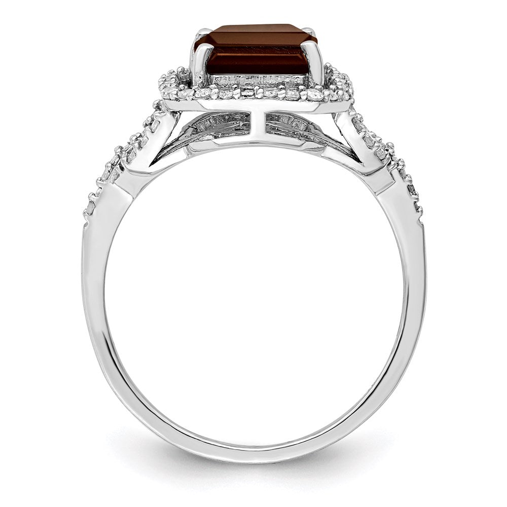 Sterling Silver Rhodium Octagonal Diam. & Smoky Quartz Ring