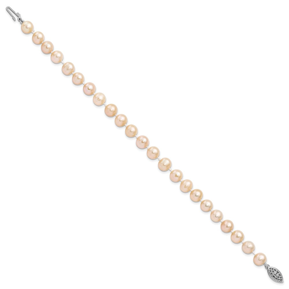 Sterling Silver Rhodium-plated 7-8mm Pink Near-Round Freshwater Cultured Pearl 7.25 inch Bracelet 7.25 inches