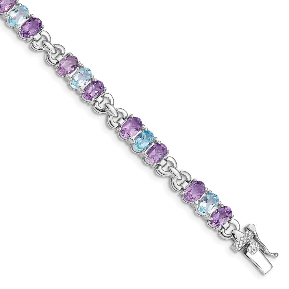 Sterling Silver Rhodium-plated Amethyst and Blue Topaz Bracelet 7.25 inches