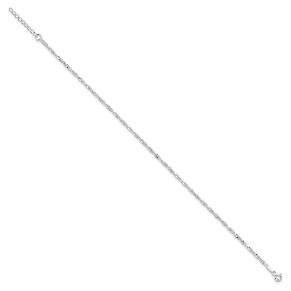 Sterling Silver 2mm Singapore 9in Plus 1in ext. Chain Anklet 9 inches