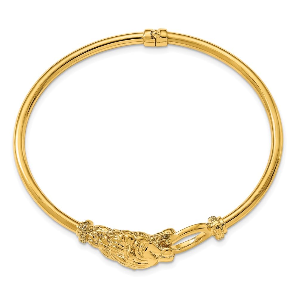 14k Gold Polished Lion's Head Hinged Bangle