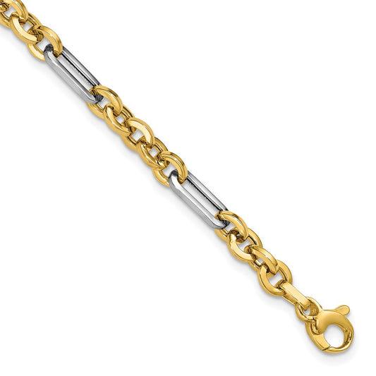 14K w/White Rhodium Polished Cable and Paperclip Link Bracelet 7.5  inches