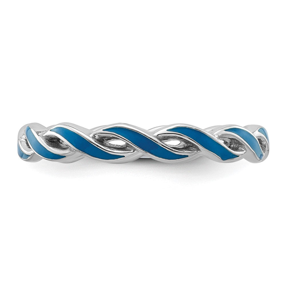 Sterling Silver Stackable Expressions Blue Enamel Ring Size -10