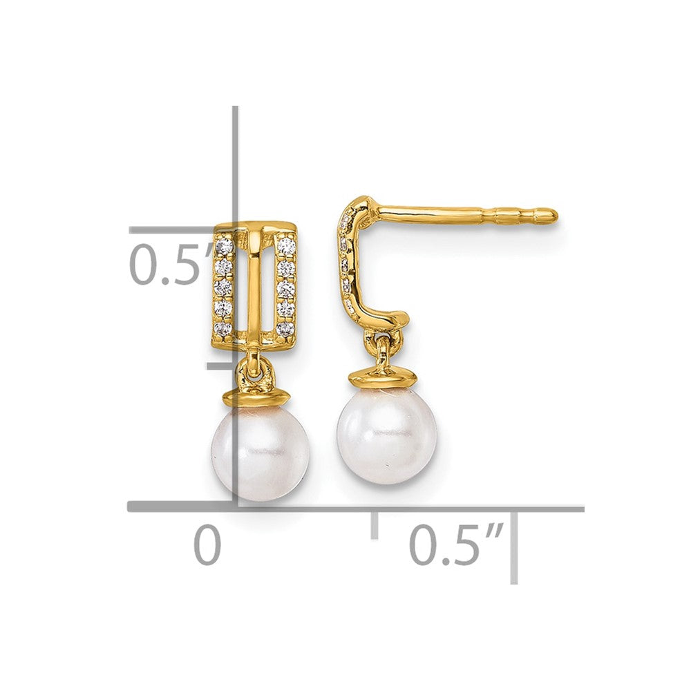 14K Polished Diamond and Pearl Dangle Post Earrings