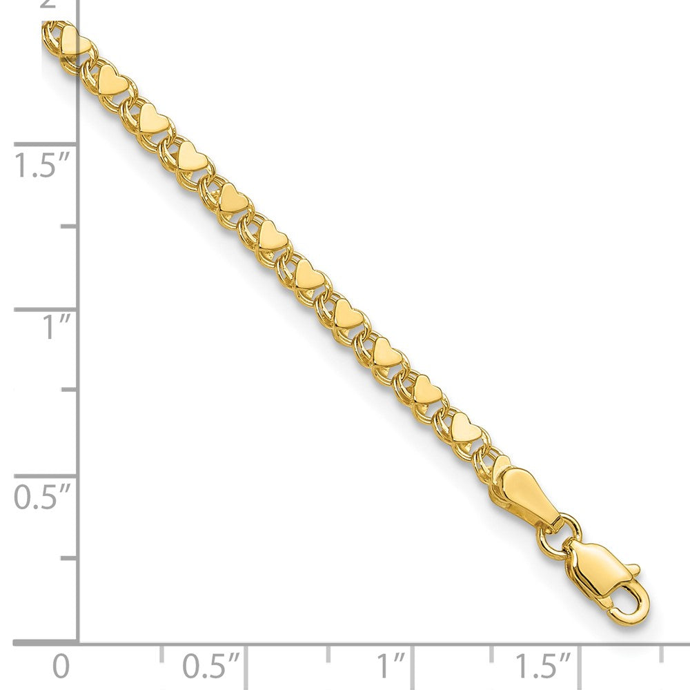 10k Polished Double-Sided Heart 10in Anklet