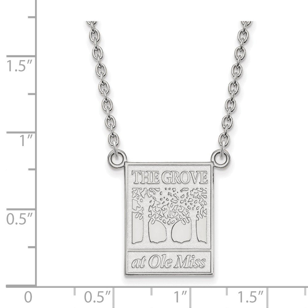 Sterling Silver Rhodium-plated LogoArt University of Mississippi The Grove at Ole Miss Large Pendant 18 inch Necklace QSS065UMS-18