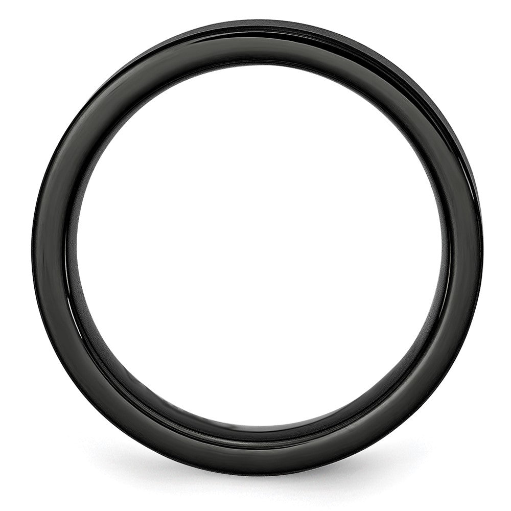 Black Ceramic Flat 6mm Brushed Band Size - 11.5
