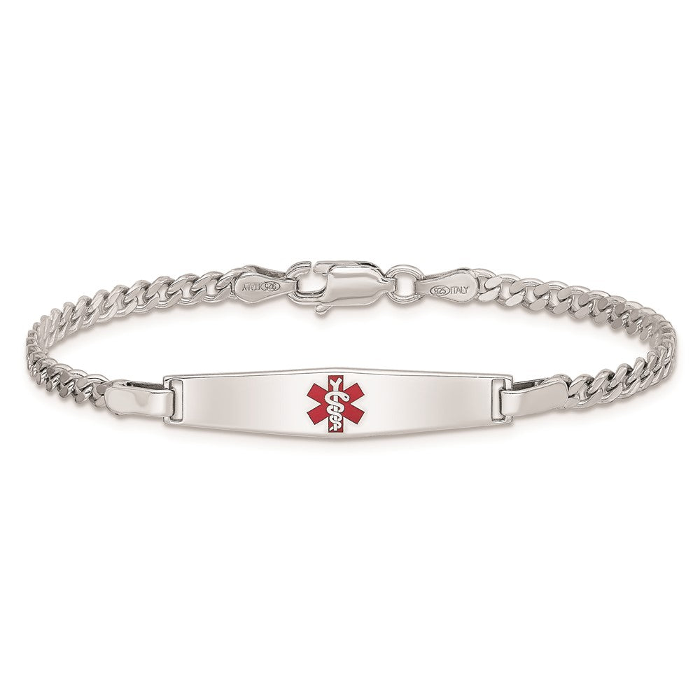 Sterling Silver Rhod-plated Children's Medical ID Curb Link Bracelet 6 inches