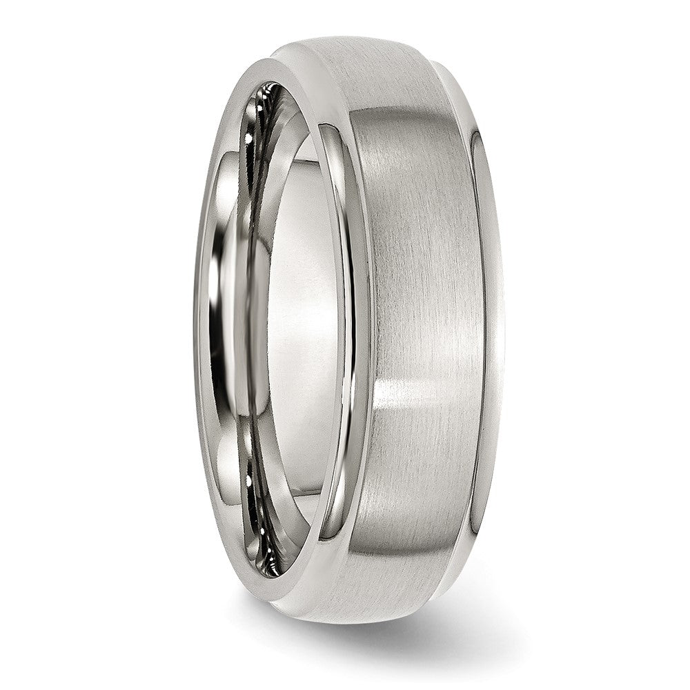 Stainless Steel Polished w/Brushed Center 7mm Ridged Edge Band Size - 8.5