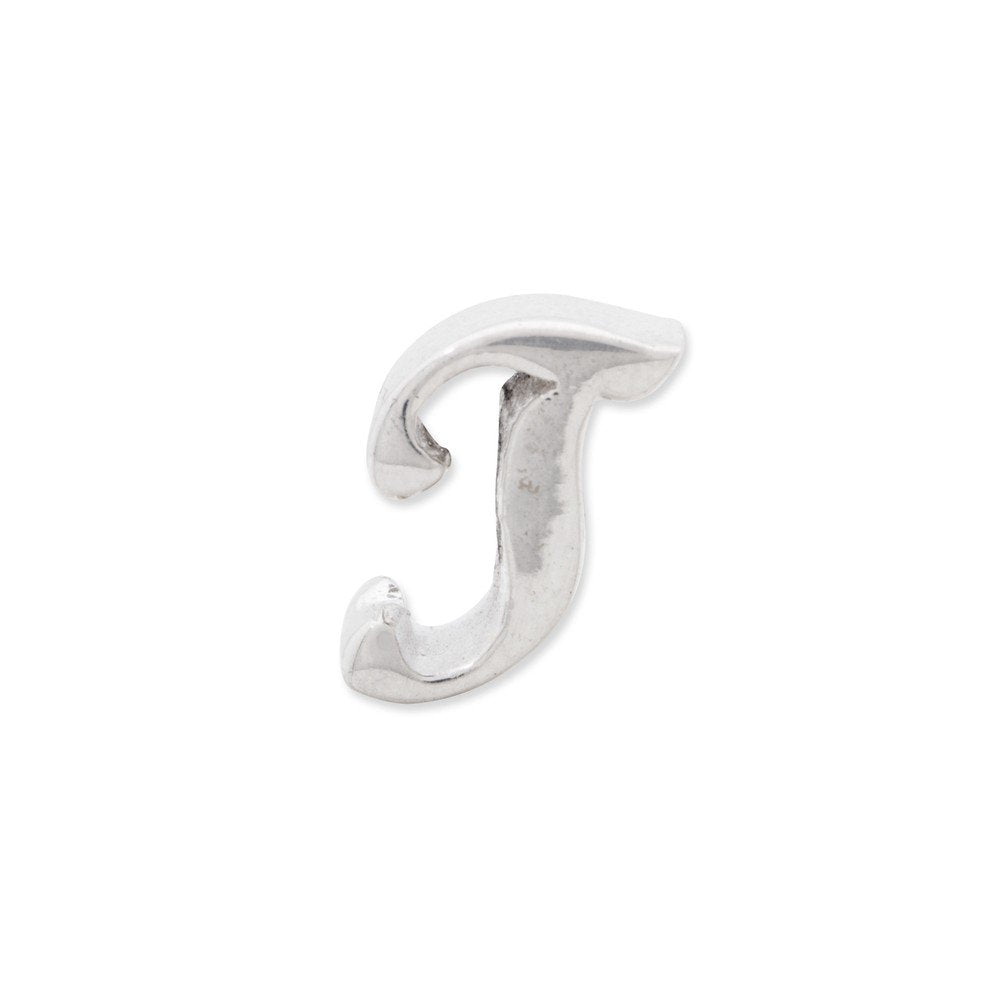 925 Sterling Silver Polished Reflections Letter Name Personalized Monogram Initial T Script Bead Charm 10.91x6.36mm Wide