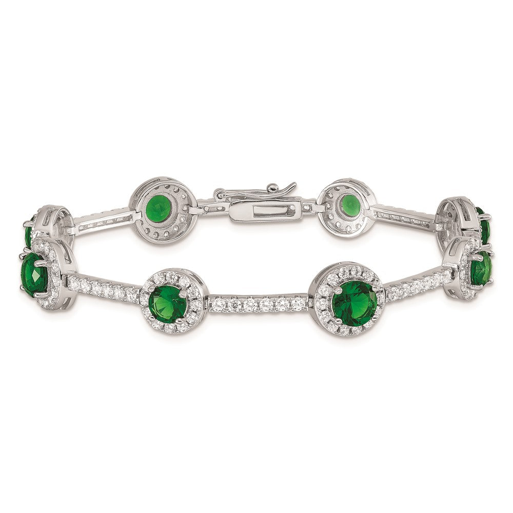 Sterling Silver Rhodium-plated 7.25inch Green and Clear CZ Bracelet 7.25 inches
