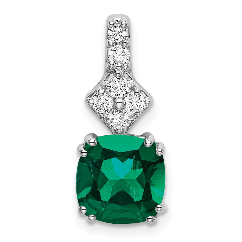 14k White Gold 1/5 carat Lab Grown Diamond VS/SI+ G+ and Lab Created Emerald Pendant
