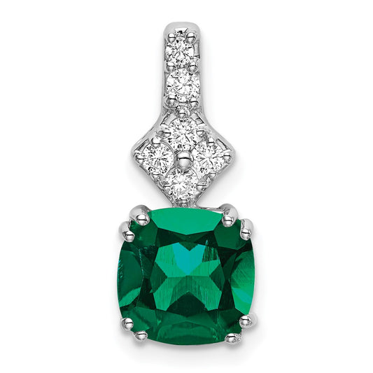 14k White Gold 1/5 carat Lab Grown Diamond VS/SI+ G+ and Lab Created Emerald Pendant