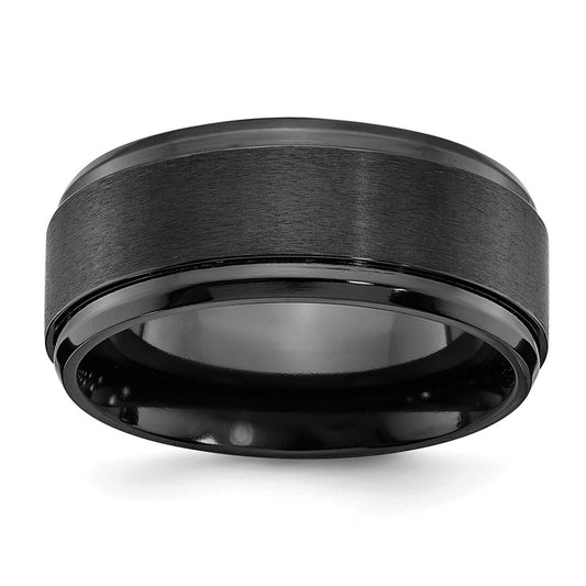 Black Zirconium Polished with Brushed Center 9mm Beveled Edge Band Size - 10