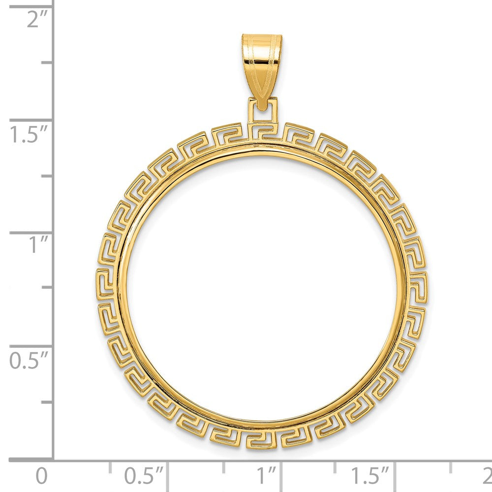 14k Polished Greek Key with 32.0mm Prong Coin Bezel Pendant