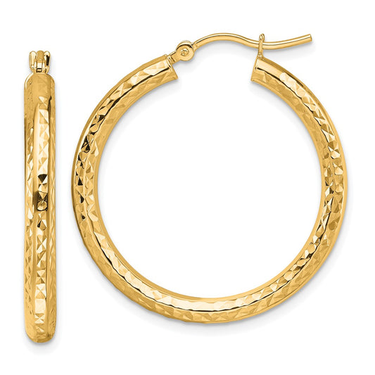10k Diamond-cut 3mm Round Hoop Earrings
